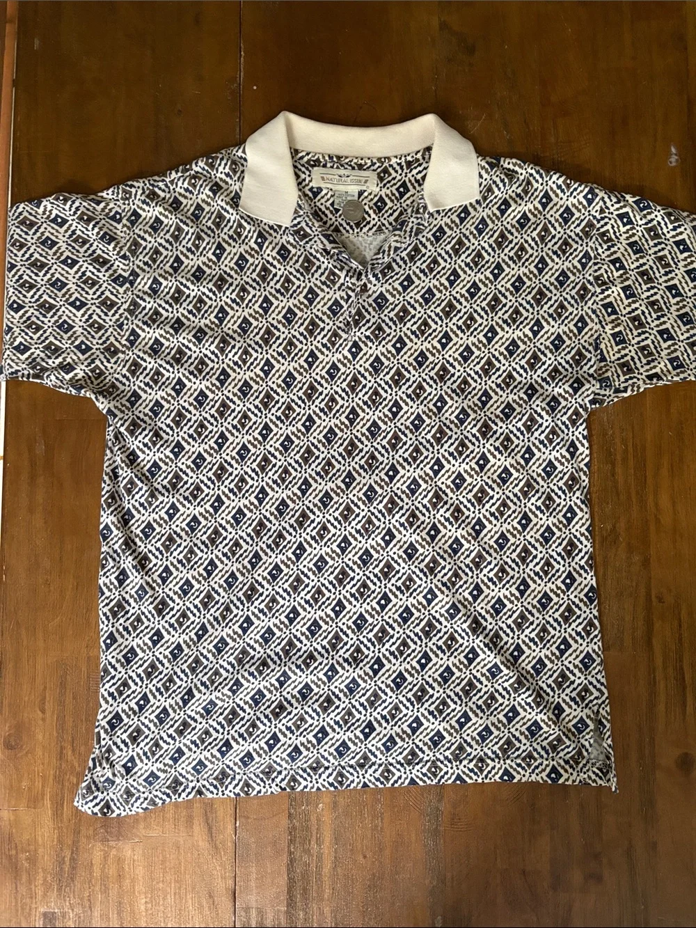Men's Patterned Polo Shirt in Navy and Cream